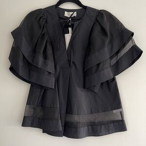 Psophia black double ruffle sleeve blouse